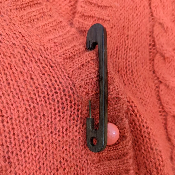 Vintage Wool Button Cardigan Sweater Womens Medium Orange DD Sloane V Neck - Picture 2 of 13